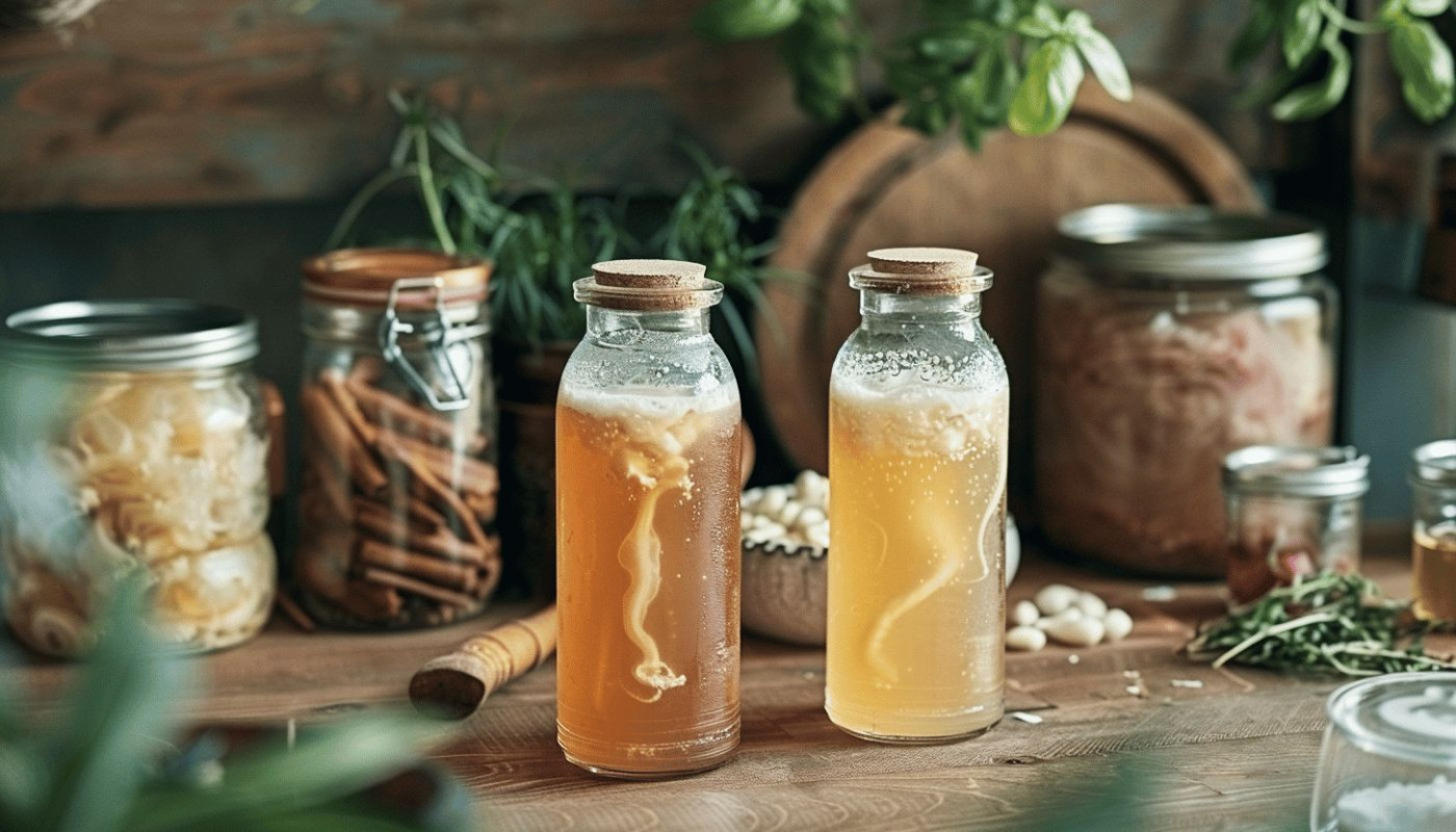 Boissons - Boissons fermentées faites maison kéfir et kombucha pour une flore intestinale saine
